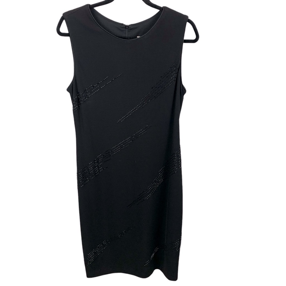 Vintage Nina Austin Black Sheath Shift Beaded Cocktail Dress sz 12 Sleeveless